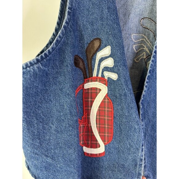 Vintage 90s One Size Golf Course Patchwork Denim Jean Vest Streetwear Whimsy - Picture 4 of 8